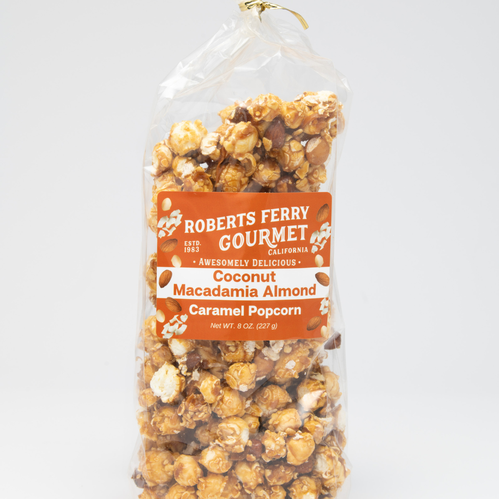 Coconut Macadamia Almond Caramel Popcorn 8 oz.
