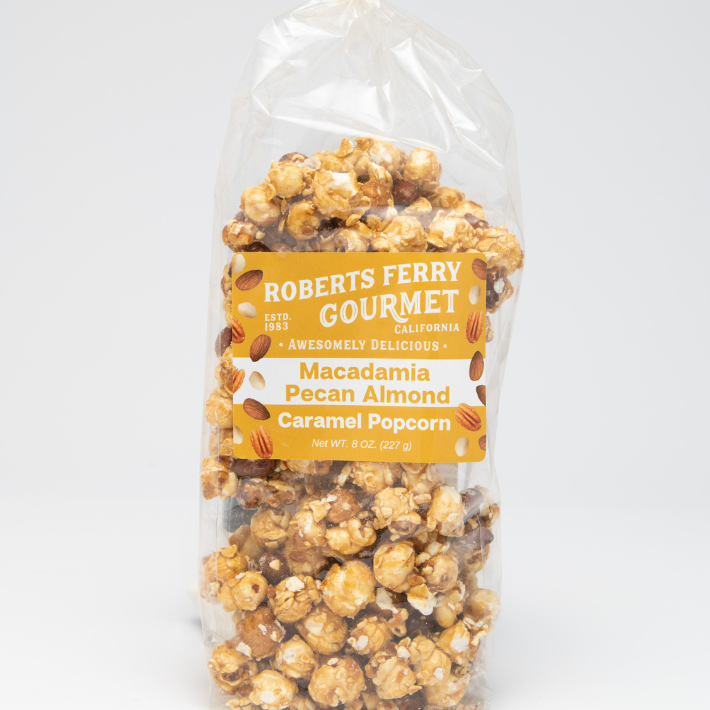 Macadamia Pecan Almond Caramel Popcorn 8 oz.